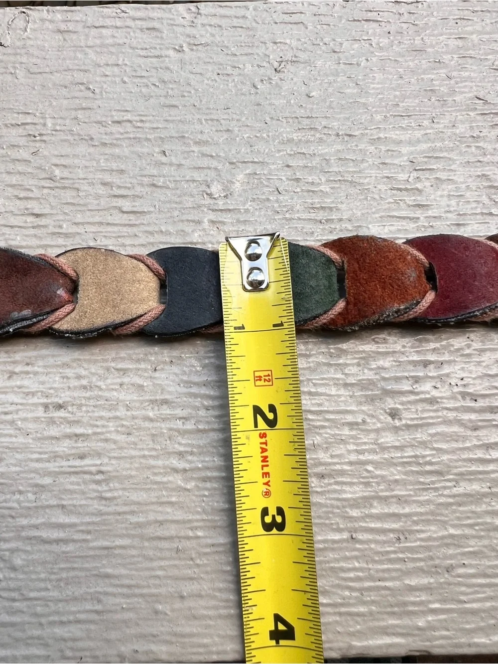 Vintage Multicolor Patchwork Leather Braided Belt Boho Western Brass Buckle 40”